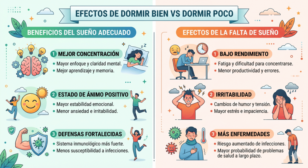 Efectos de dormir bien vs dormir poco